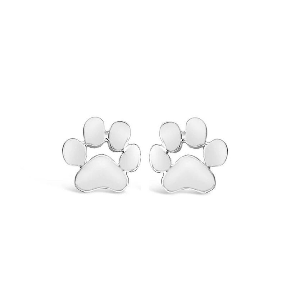 GoldenPaw Paw Print Stud Earrings for Pet Lovers Silver