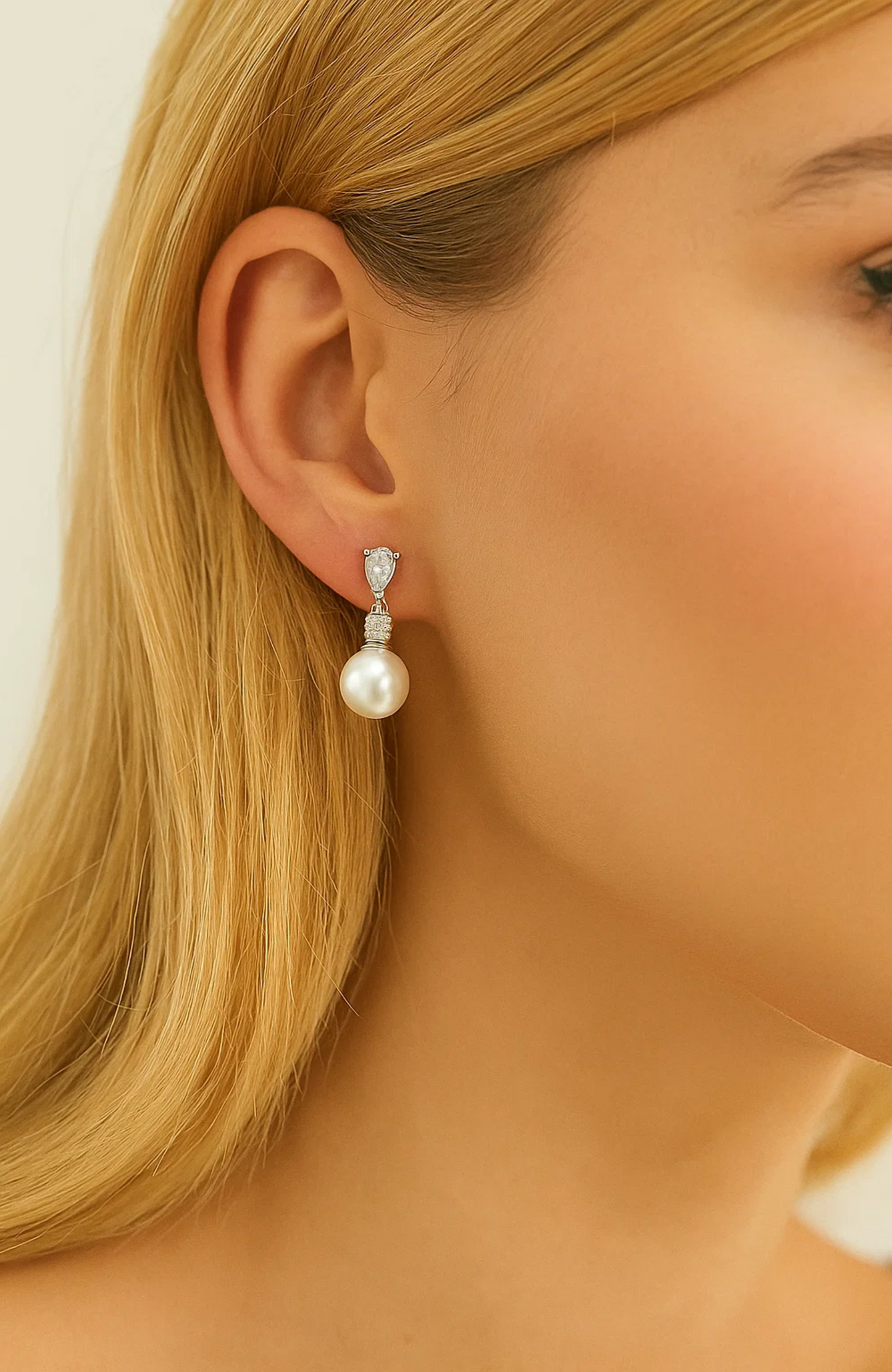 Pearl Drop Earrings with Cubic Zirconia Accents Earrings
