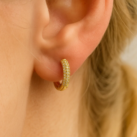 Nadia Pavé Huggie Hoop Earrings – Gold or Silver