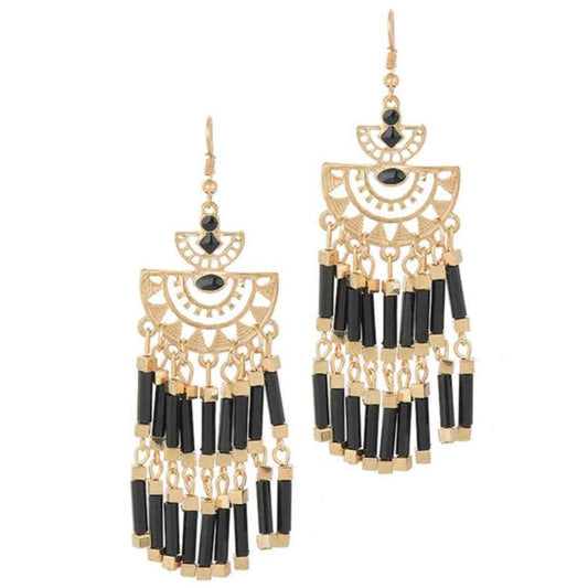 Boho Gold Black or White Tassel Earrings Default Title