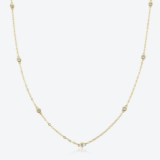 Cosmic Halo Bezel Dainty Necklace with 7 Round Cut Cubic Zirconia Gold