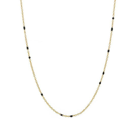Dainty Black Onyx Beaded Link Necklace Gold