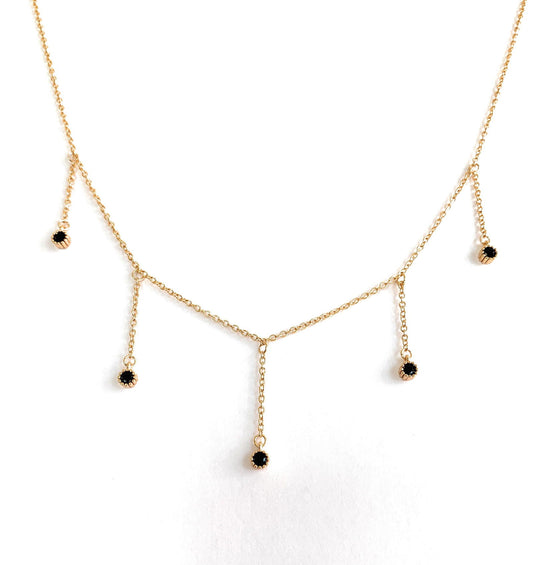 Drop Necklace with Five Cubic Zirconia Stone Dainty Gold Chain Black CZ Dangle Necklace