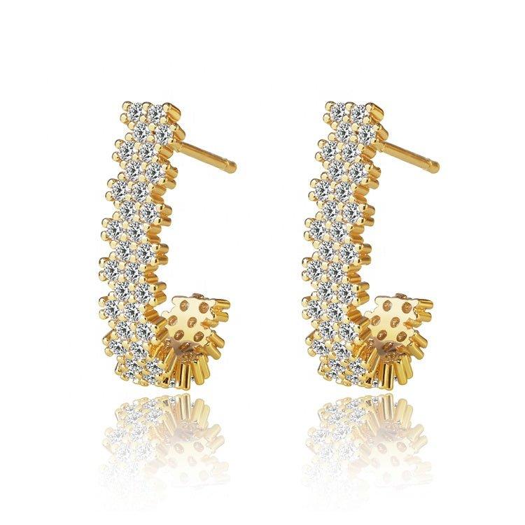 Elara Sparkling Cubic Zirconia J Hoop Earrings Gold
