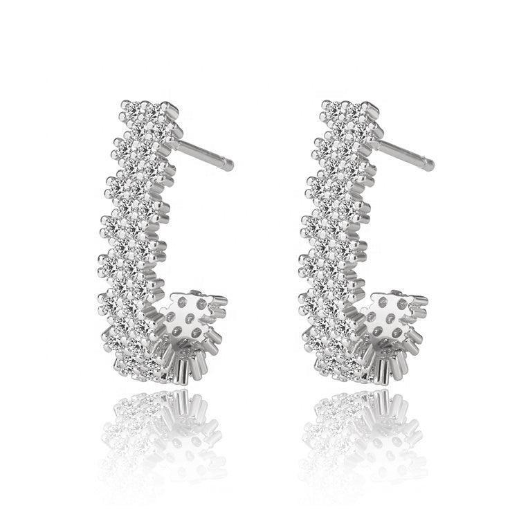 Elara Sparkling Cubic Zirconia J Hoop Earrings Silver