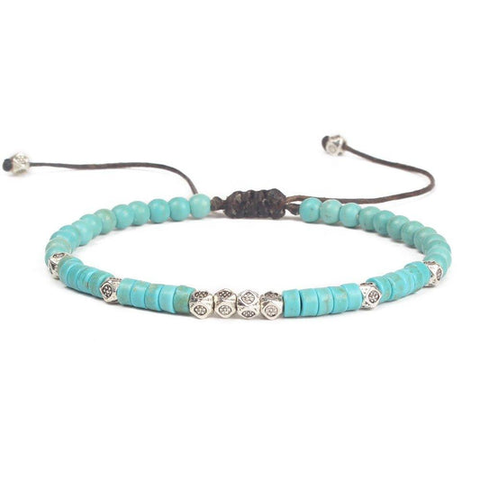 Friendship Bracelet Handwoven with Turquoise Beads Silver Friendship Bracelet