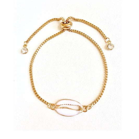 Seashell Bracelet Adjustable Spring Closure Gold