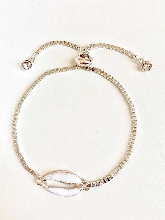 Seashell Bracelet Adjustable Spring Closure Silver