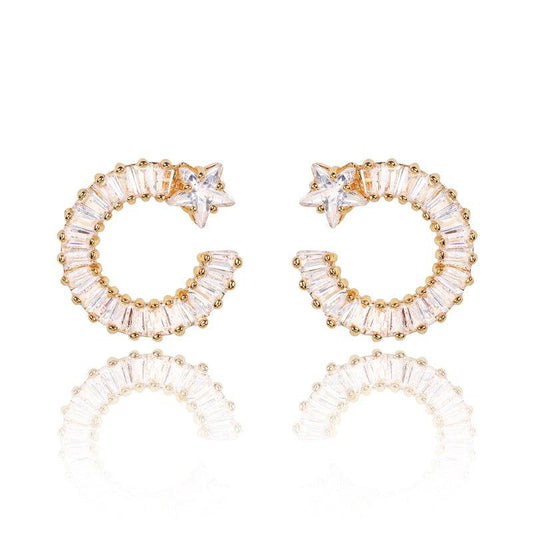 Shooting Star Earrings with White Diamond Cubic Zirconia Gold