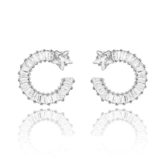 Shooting Star Earrings with White Diamond Cubic Zirconia Silver