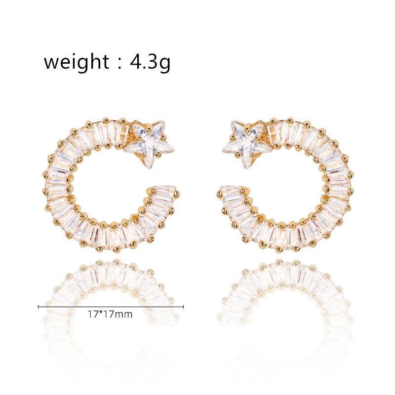 Shooting Star Earrings with White Diamond Cubic Zirconia