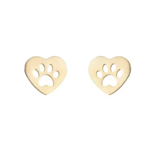 Pawfect Charm Heart Paw Cutout Stud Earrings Gold