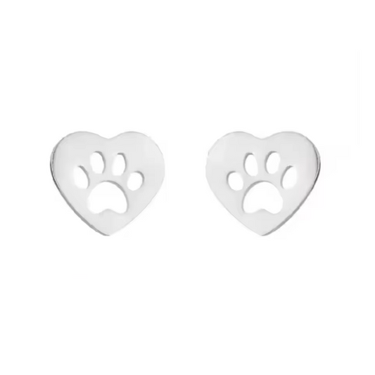 Pawfect Charm Heart Paw Cutout Stud Earrings Silver
