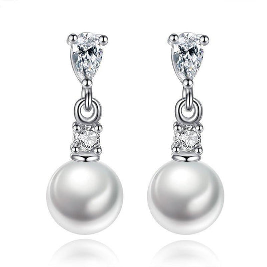 Pearl Drop Earrings with Cubic Zirconia Accents Earrings Default Title