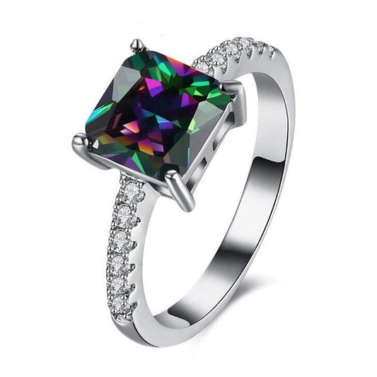 Princess Cut Mystic Topaz Ring Size 8