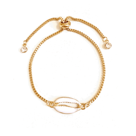 Seashell Bracelet with Adjustable Spring Closure Gold