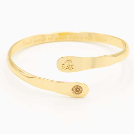 Engraved Wave Bracelets, Surfers Bracelets, Ocean Bracelets, Engraved Best wave of your life's out there Bracelets Gold