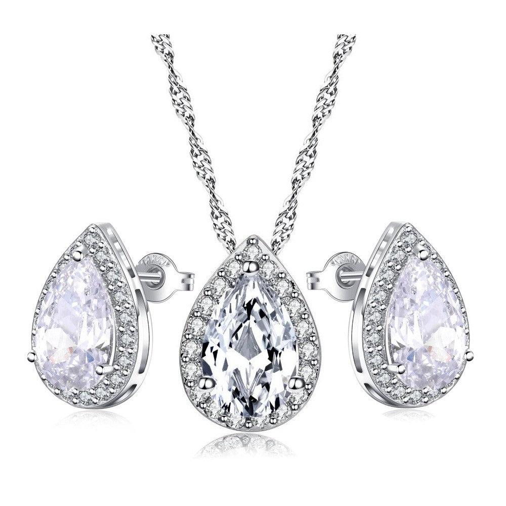 Teardrop Crystal Necklace and Teardrop Crystal Earring Set Default Title