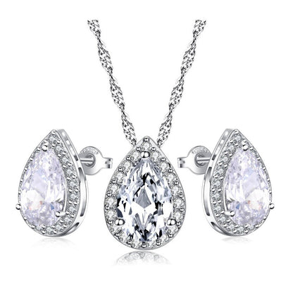 White Gold Teardrop Crystal Necklace and Teardrop Crystal Earring Set by Hollywood Sensation-Hollywood Sensation®