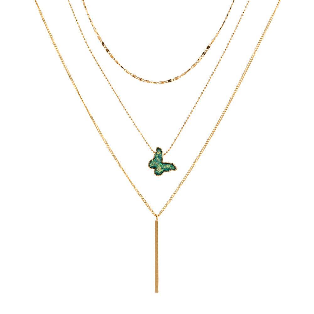 Gold Layer Necklace with Druzy Stone Butterfly Pendant - Hollywood Sensation®