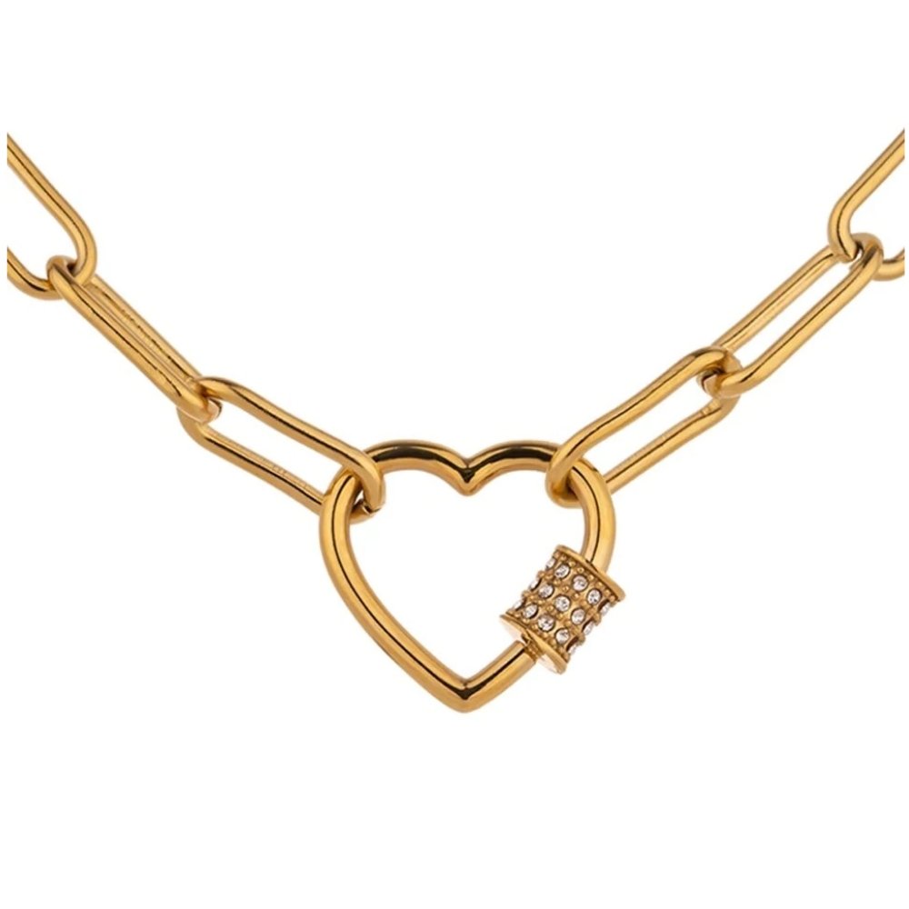 14K Heart Carabiner Paperclip Necklace