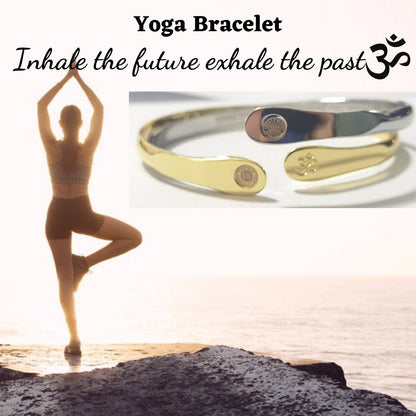 Gold Yoga Bracelets, Om Bracelets, Engraved Bracelets Inhale the future exhale the past- The Om Symbol - Hollywood Sensation®