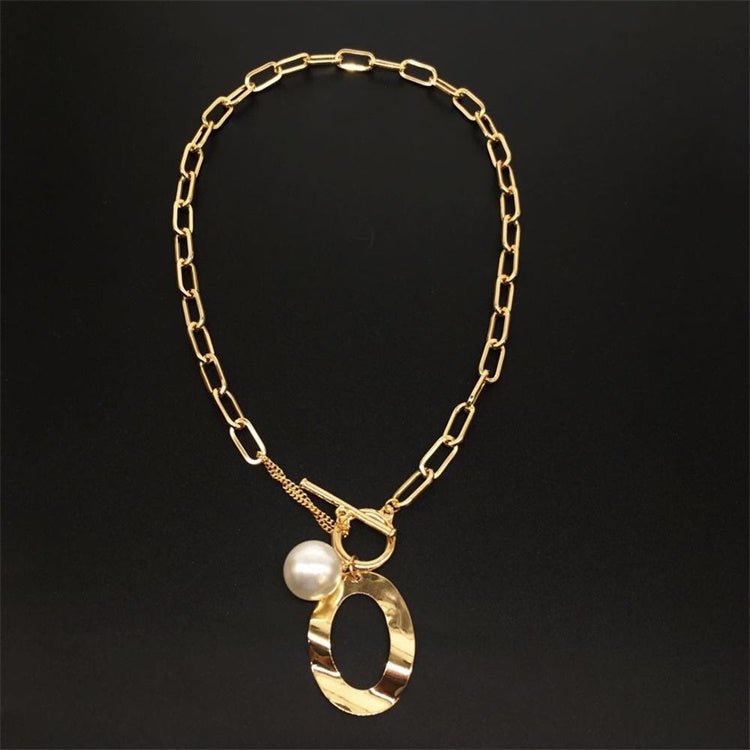 Large Link Necklace Gold Plated with Simulated Pearl - Hollywood Sensation®