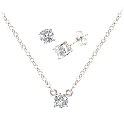 White Gold Cubic Zirconia Necklace and Earring Set for Women-Hollywood Sensation®