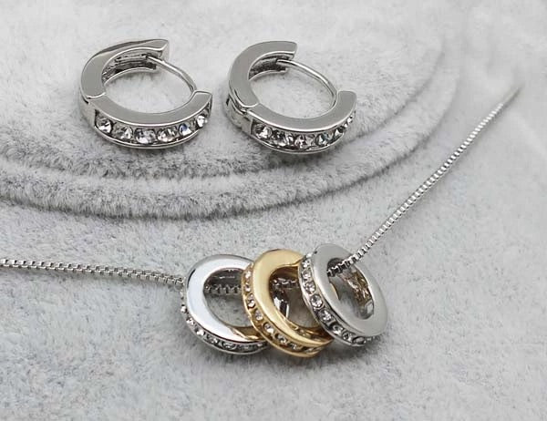 Milan Necklace and Huggie Earring Set 18K White Gold ,Rose Gold Plated - Hollywood Sensation®
