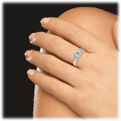 White Gold with Three Stone Cubic Zirconia Ring for Women-Hollywood Sensation®