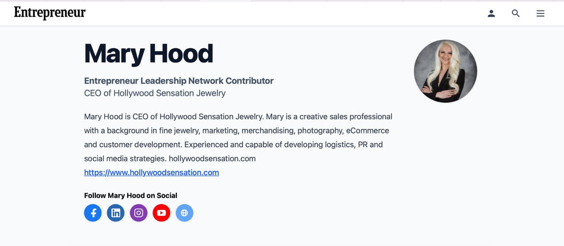 Mary Hood Entrepreneur Leadership Network Contributor CEO of Hollywood Sensation Jewelry - Hollywood Sensation®