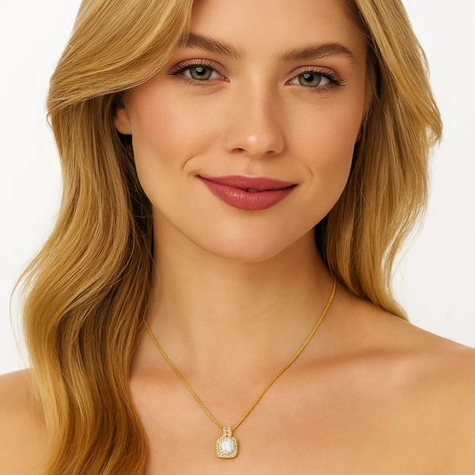 Elena Halo Pendant Necklace – Gold & White Gold Plated