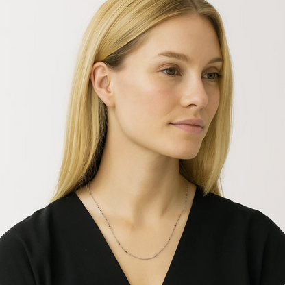 Dainty Black Onyx Beaded Link Necklace