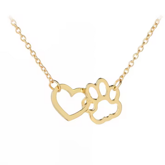HeartPaws Heart and Paw Necklace Gold