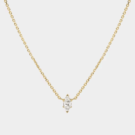 Moonbeam Dainty Cable Chain Necklace with Marquise-Cut Cubic Zirconia Pendant