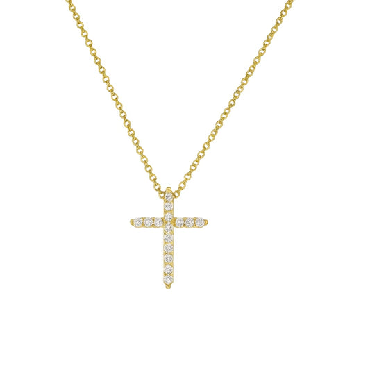 Gold Plated Brass CZ Cross Necklace