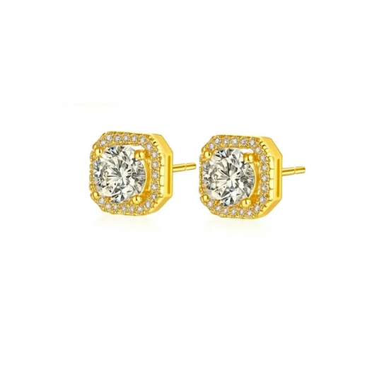 Serena Halo Stud Earrings – Gold & White Gold Plated