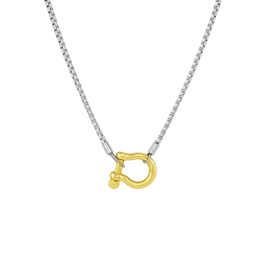 【U LAN】24SS★ [LAN ARCHIVE] Millet Wood Stick Necklace Lucky Lock Carabiner Necklace – Two-Tone Mixed Metal
