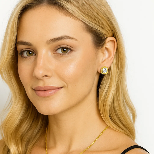 Serena Halo Stud Earrings – Gold & White Gold Plated