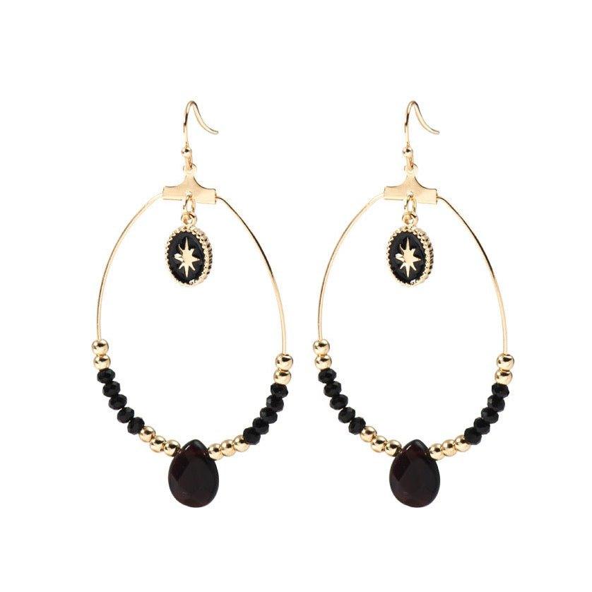 Black and Gold Beaded Hoop Earrings