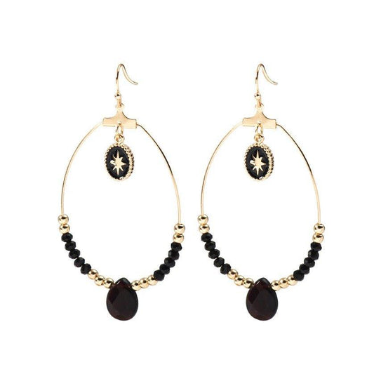 Black and Gold Beaded Hoop Earrings