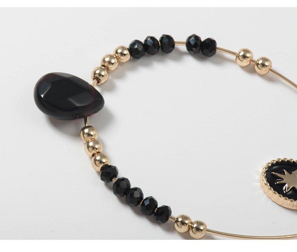 Black and Gold Beaded Hoop Earrings