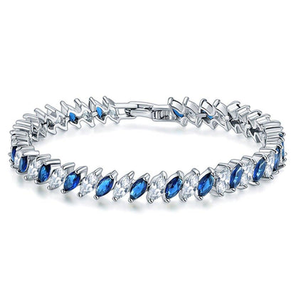 Cubic Zirconia Tennis Bracelet with Marquise Cut Sapphire and Clear AAA+ Cubic Zirconia