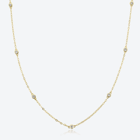 Cosmic Halo Bezel Dainty Necklace with 7 Round Cut Cubic Zirconia Gold