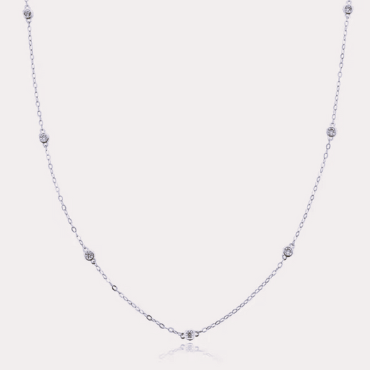 Cosmic Halo Bezel Dainty Necklace with 7 Round Cut Cubic Zirconia Silver