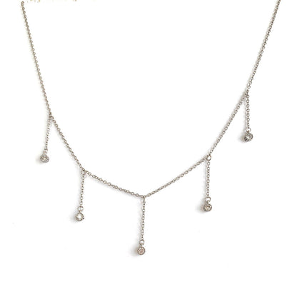 Drop Necklace with Five Cubic Zirconia Stone Dainty Silver Chain Clear CZ Dangle Necklace