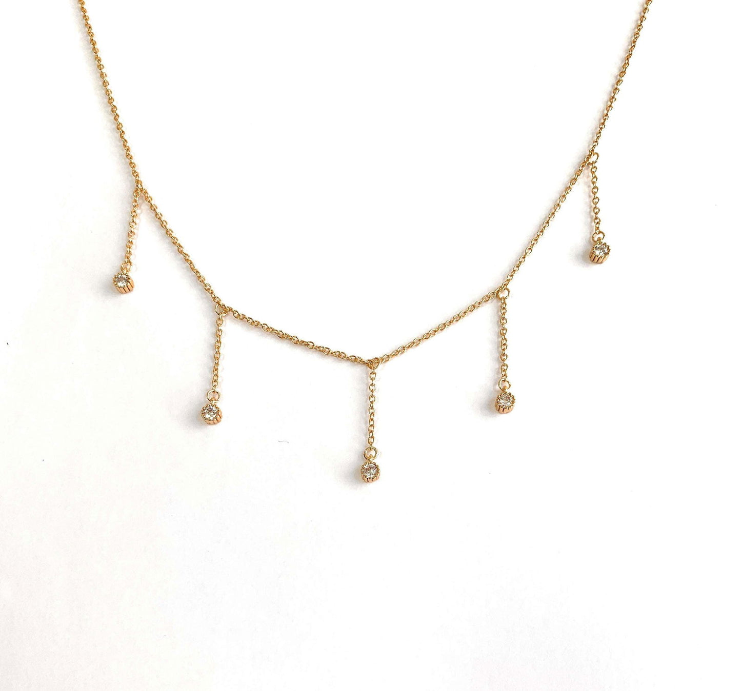 Drop Necklace with Five Cubic Zirconia Stone