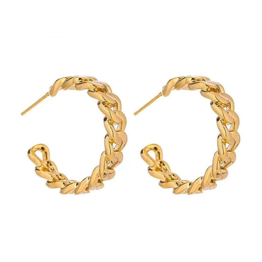 Chain Link Hoop Earrings Gold
