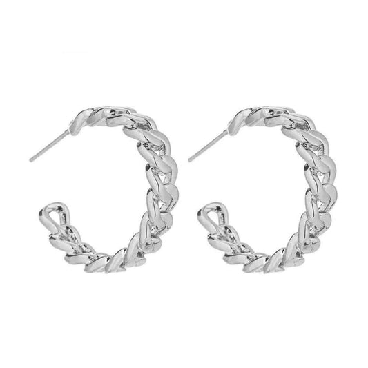 Chain Link Hoop Earrings Silver