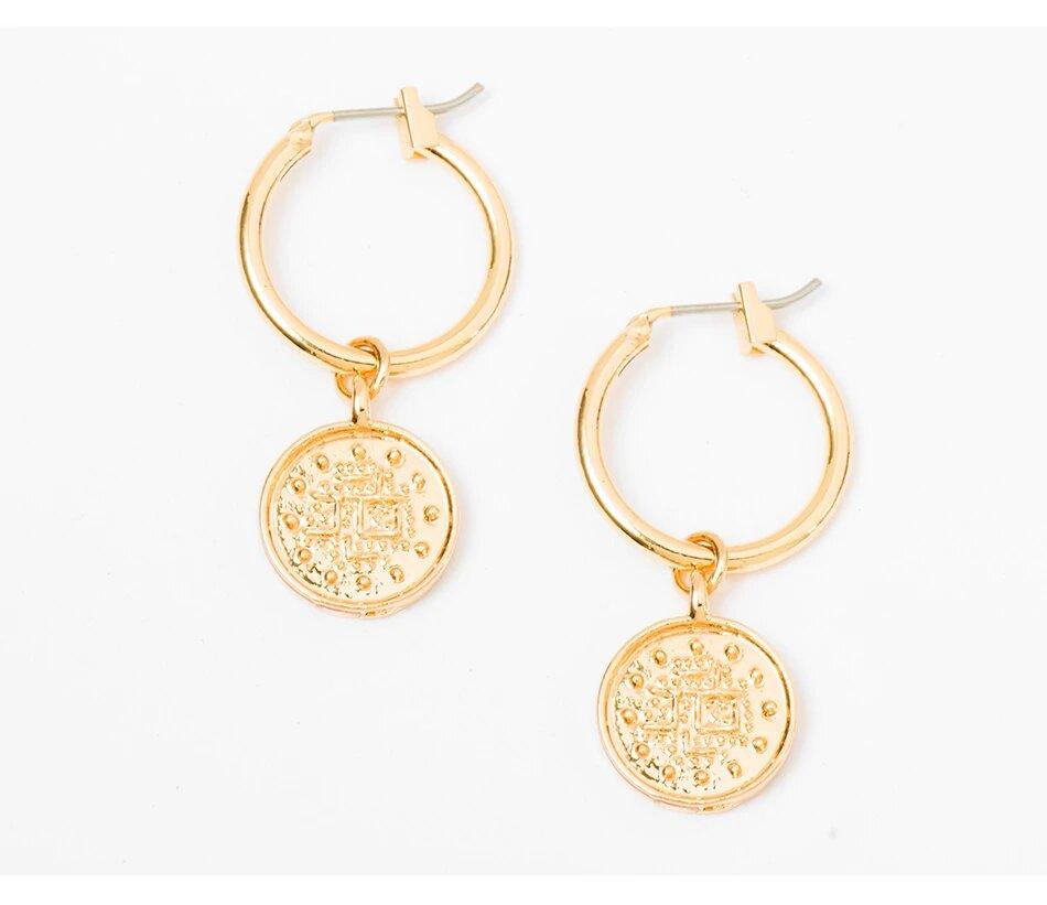 Huggie Dangle Earrings with Gypsy Coin
